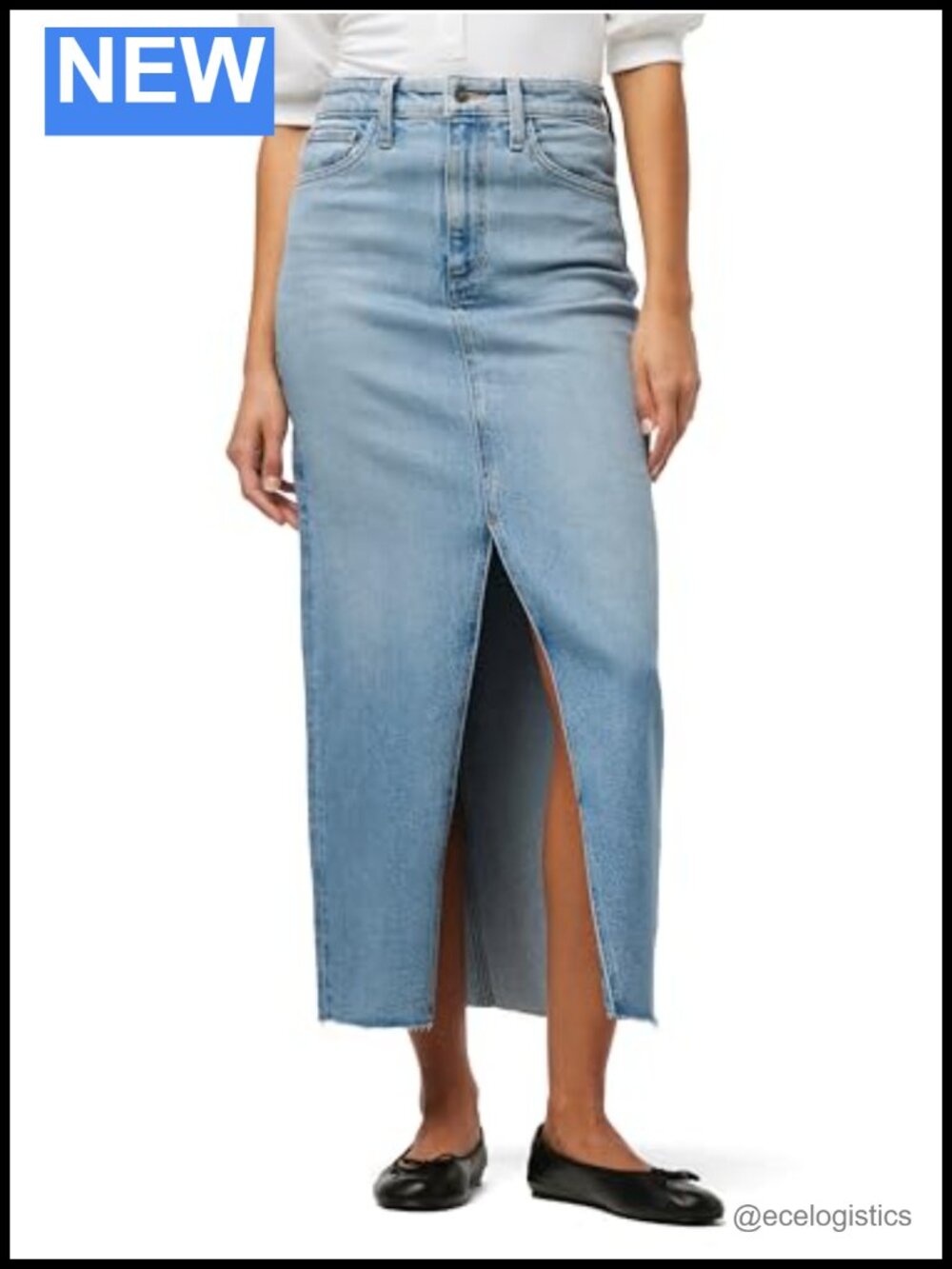 High Rise Maxi Denim Skirt with Front Slit